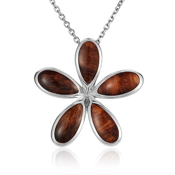 Alamea Sterling Silver Plumeria Koa Wood Pendant